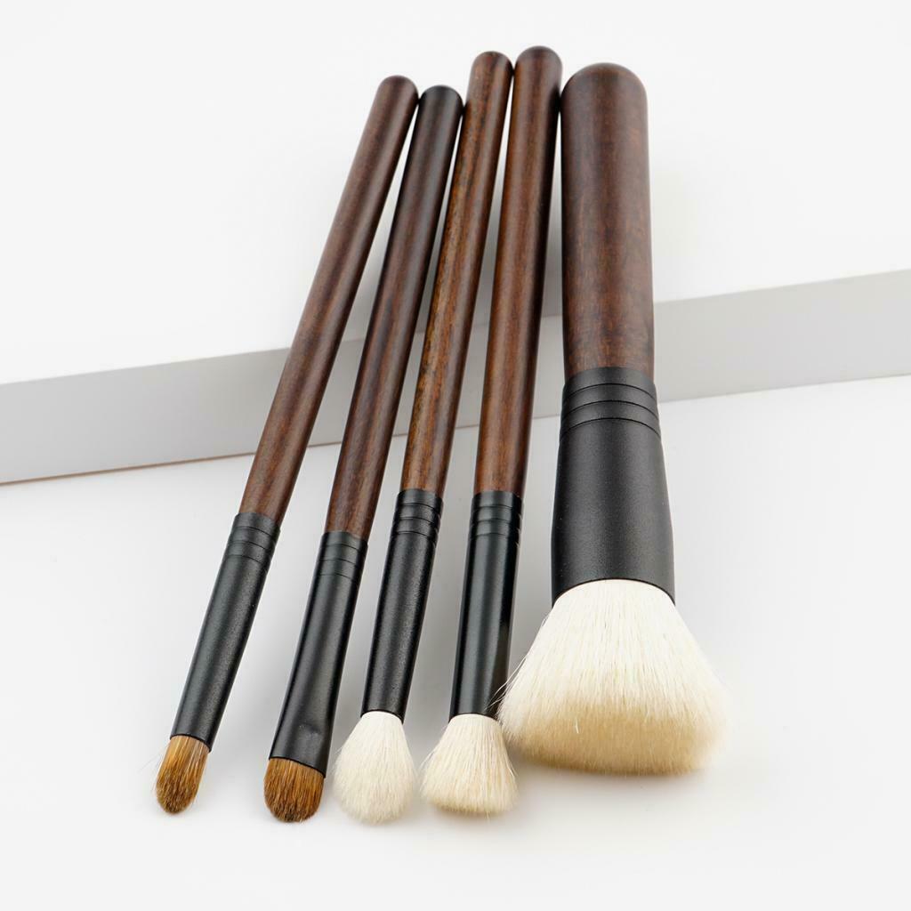 5 Pieces Premium Makeup Brush Blush Foundation Eyeshadow Lip Tool Wooden Box