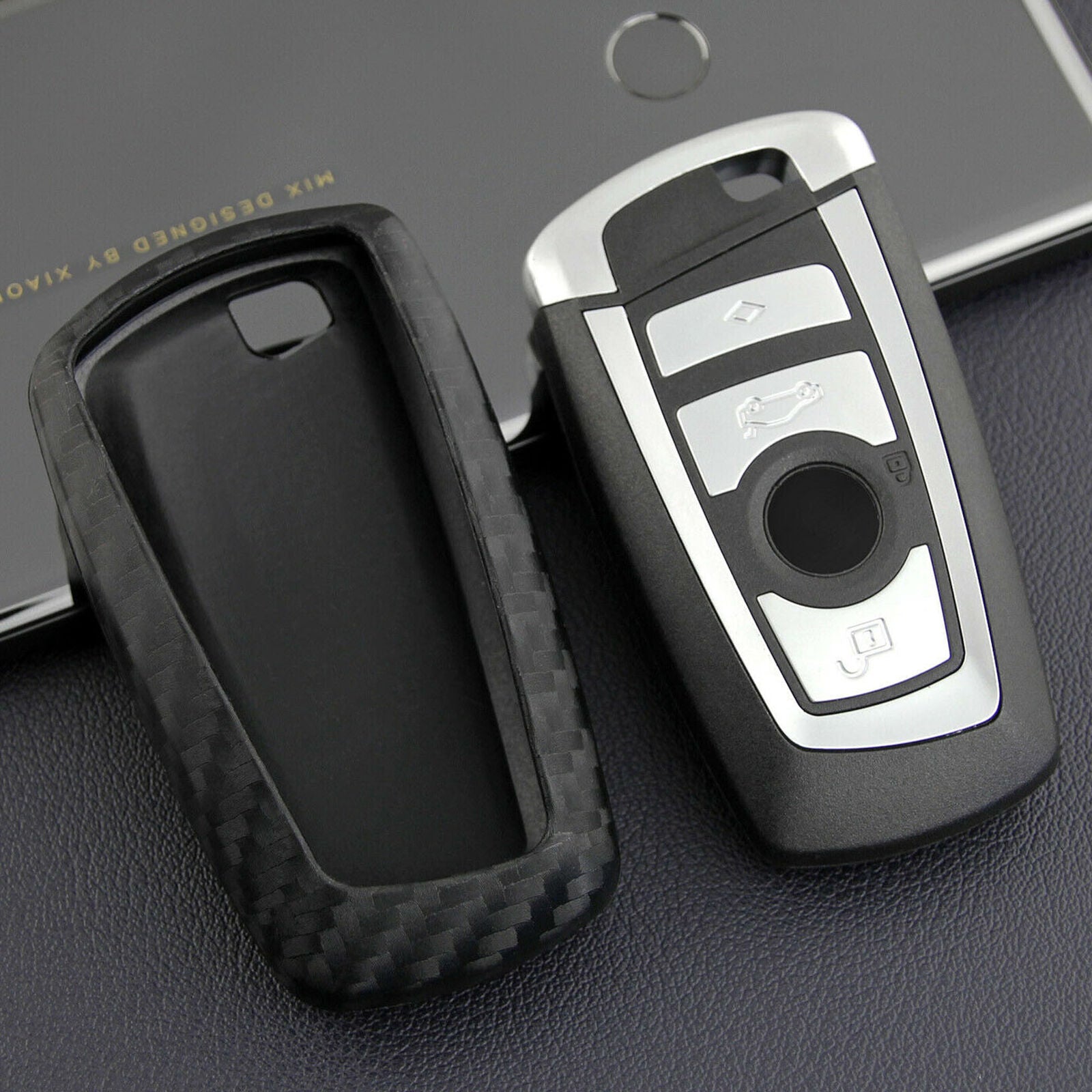 For BMW 1 2 3 4 5 6 7 Series X3 X4 Carbon Fiber Key Case Cover Fob Holder Shell