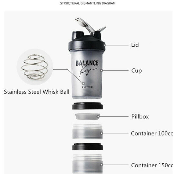 Shaker Bottle 500ML Protein Powder Mixing Bottle Sport Fitness Gym Shaker Black