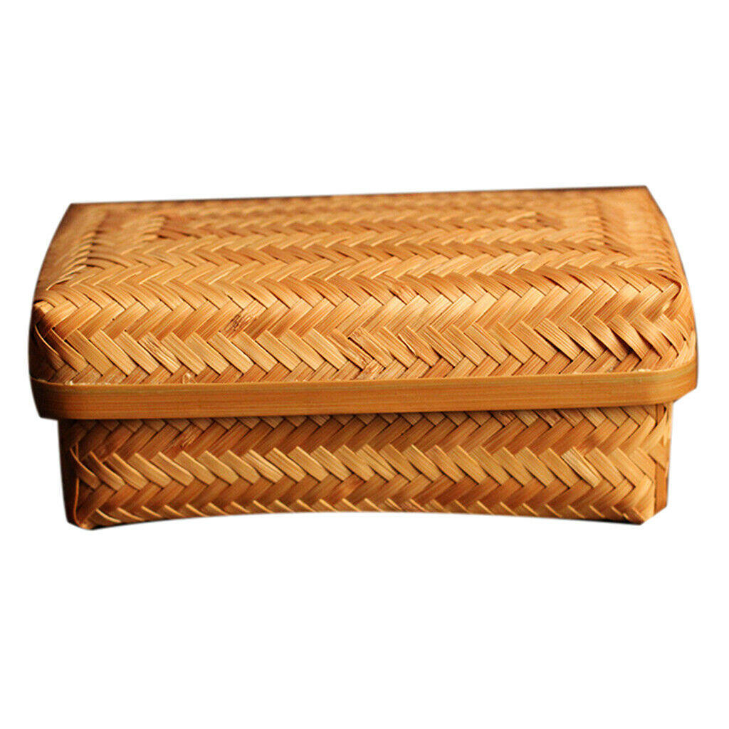 Bamboo Storage Basket Tray Food Hamper Bread Fruit Tea Box Organizers w/ Lid