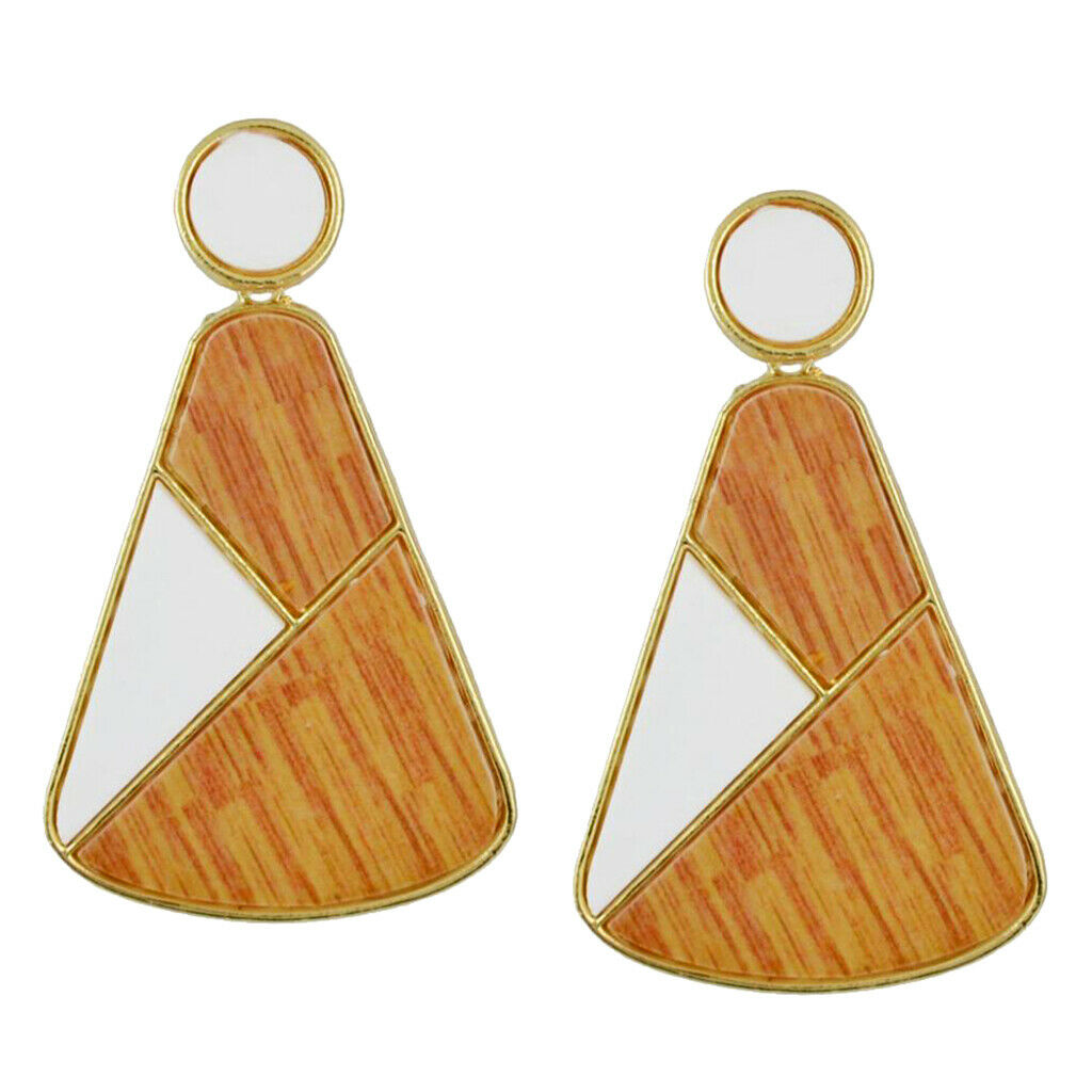 Geometric Wood Block Dangle Exclamatory Earrings Boho Ethnic Jewelry White