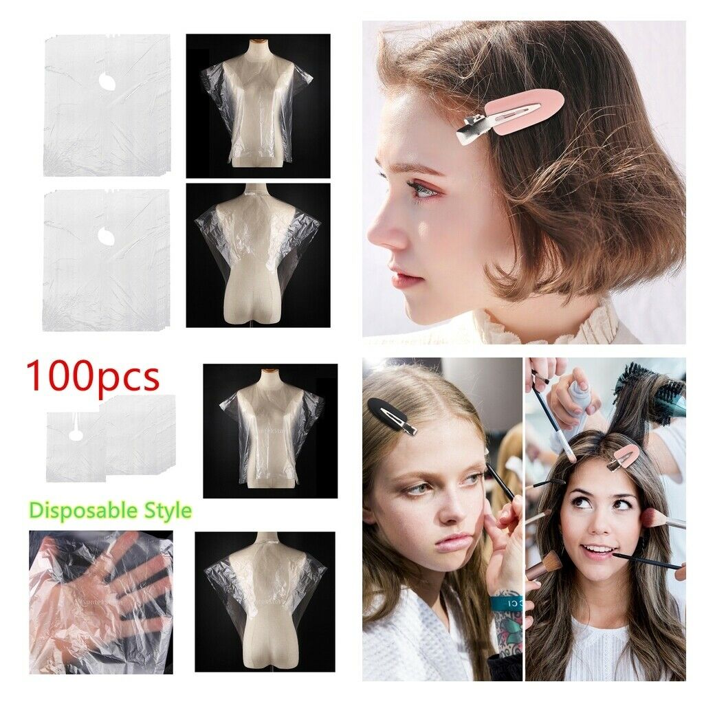 100PC Disposable Hair Cutting Cape Hair Salon Gown Capes with 4x Hair Clips