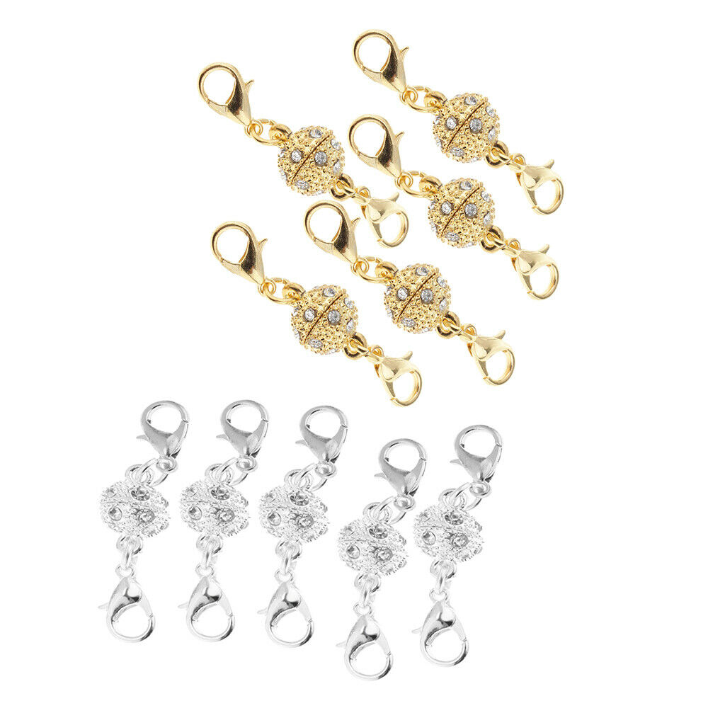 10Pcs 8mm Crystal Round Ball Lobster Clasp Hook Magnetic Connector Craft DIY