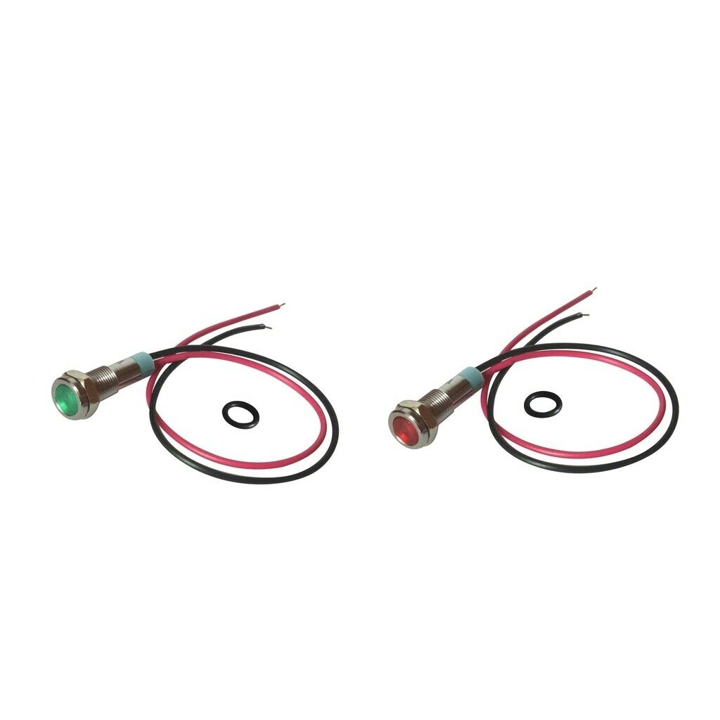 2x Green&Red 220V 6mm Signal Power Supply LED Indicator Light Lamp With Wire