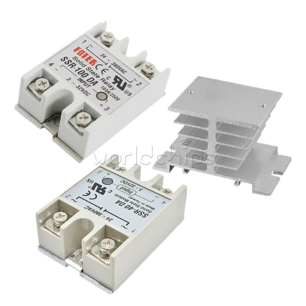 5x 24V-380V 40A 250V SSR-40 DA Solid State Relay Module 3-32V DC-AC for Arduino