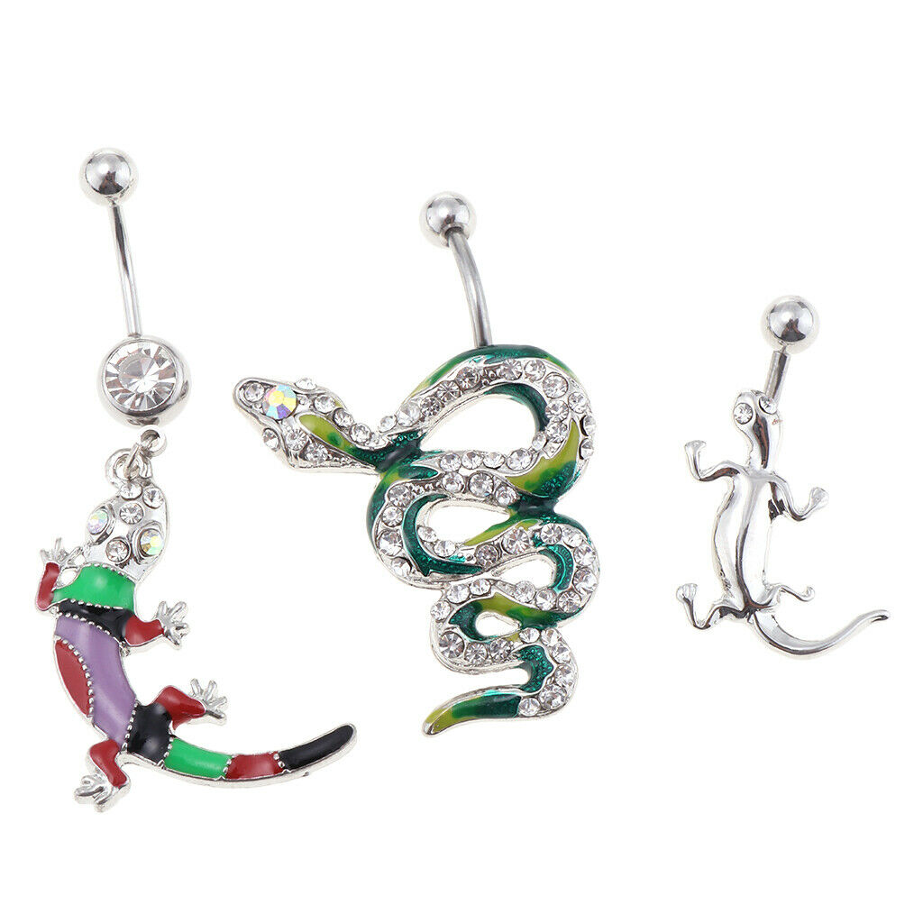3 Pcs Fashion Enamel Navel Belly Button Rings Dangle Piercing Jewelry Stainless