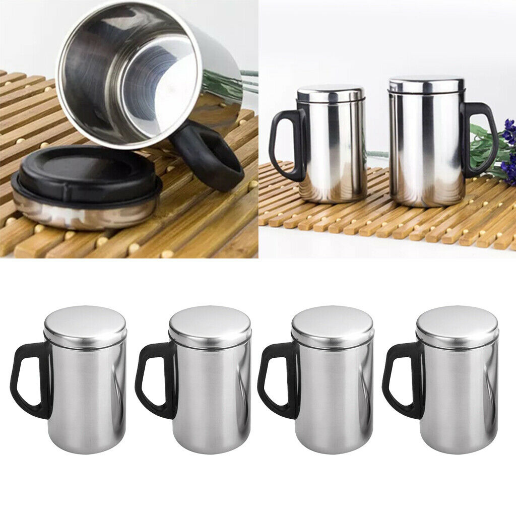 4x Stainless Steel Coffee Tea Water Cup Double Wall Insulated Beer Mug 350ml