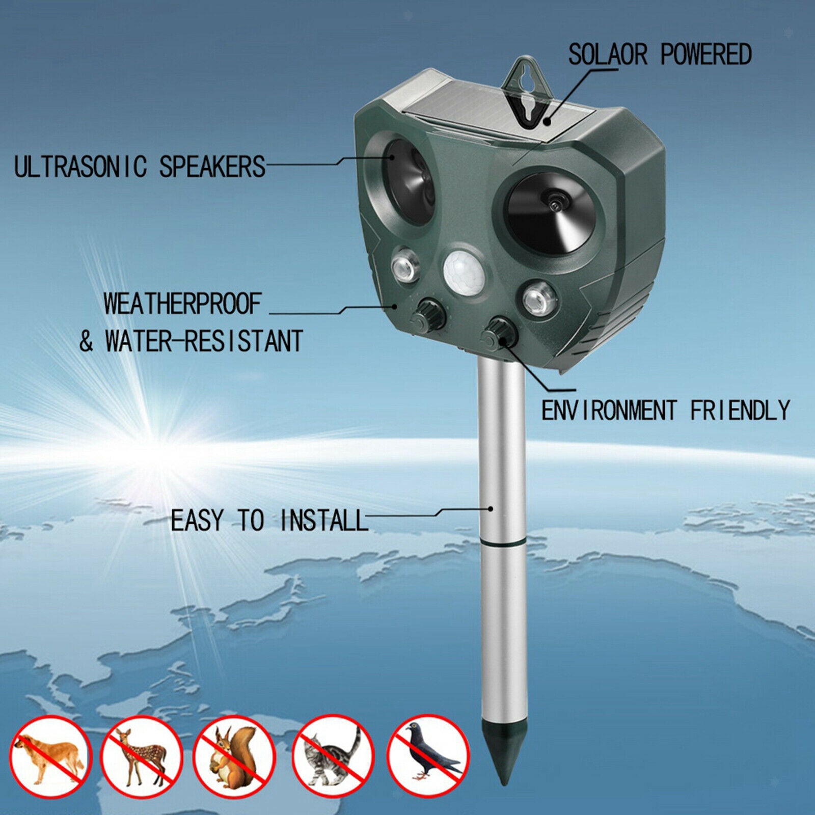 Outdoor Ultrasonic Pest Animal Repeller Garden Cat Dog Scarer Deterrent