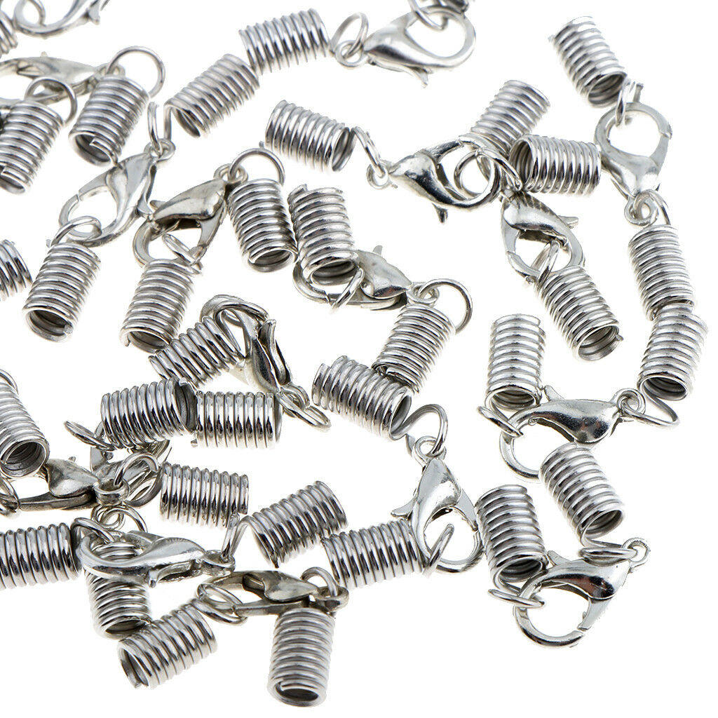 20Pcs Lobster Clasp with Spring Clasp Cord End Crimp Caps Necklace Connector