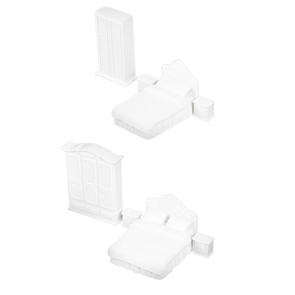 1:25 Unpainted Plastic Chair Wardrobe Bedroom Accs Furniture Set White