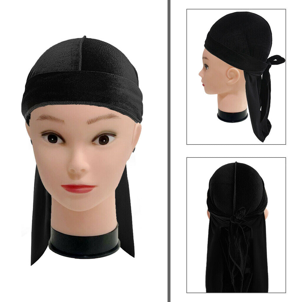 Unisex Velvet Bandana Durag Headwear Pirate   Wrap Hat Long Tail Turban Soft