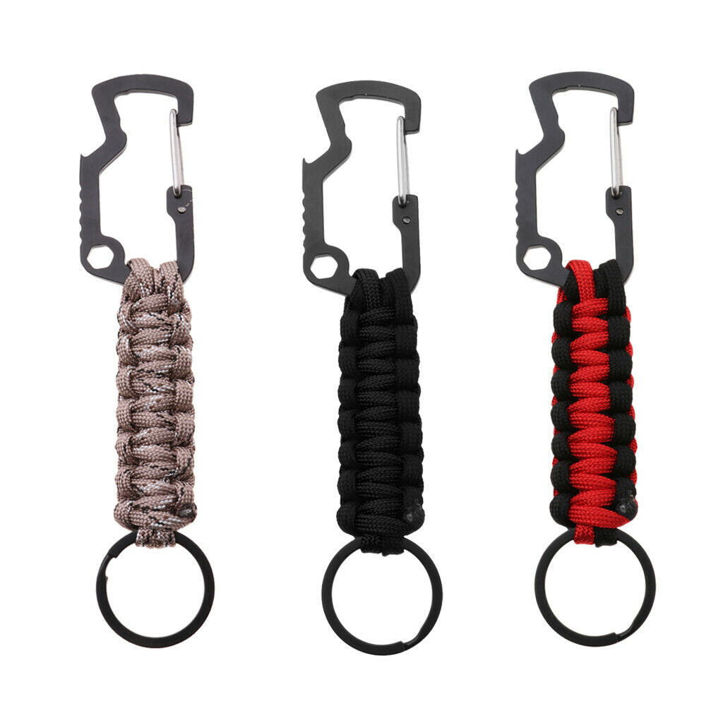 3pcs Zinc Alloy Outdoor Paracord Keychain Belt Clip Keyring Camping Hunting