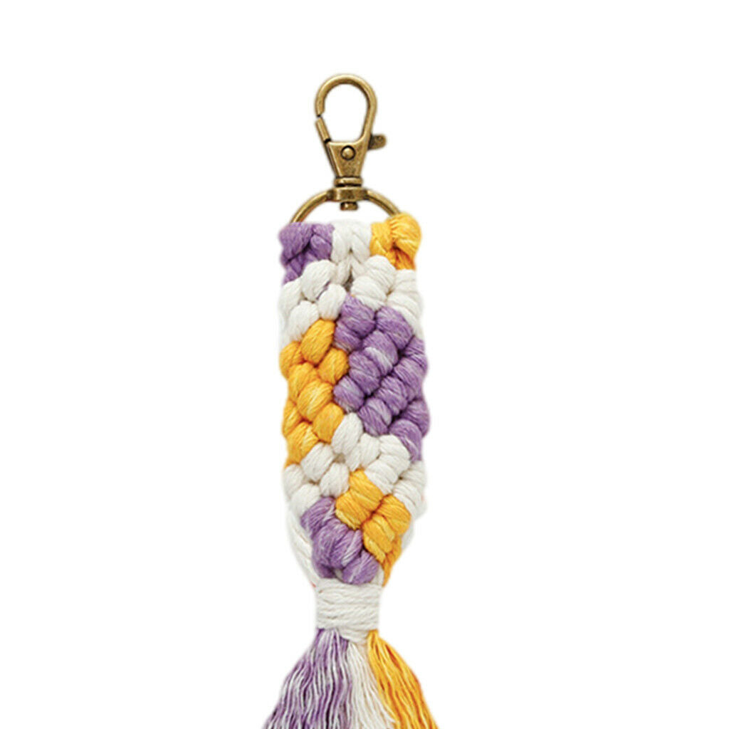 Macrame Keychain Lobster Clasp for Car Key Purse Clothing Purple Yellow