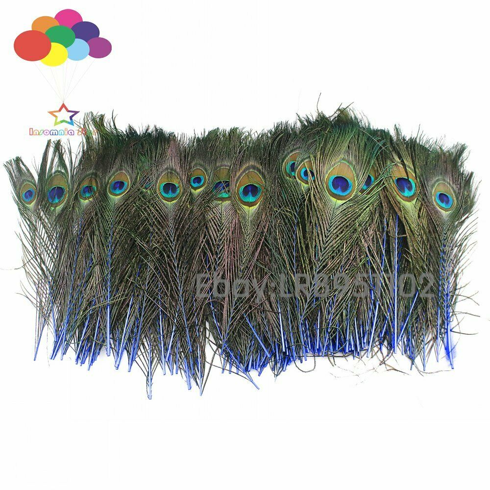100PCS Sapphire Peacock Feather family wreath decorates material 25-30cm wedding