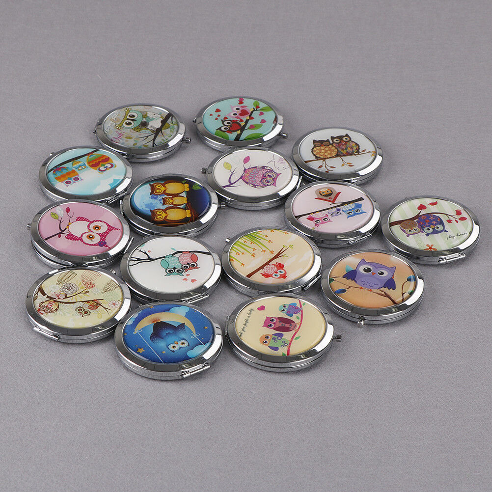 Women makeup compact pocket owl mirrors portable double-side folding mirro.l8