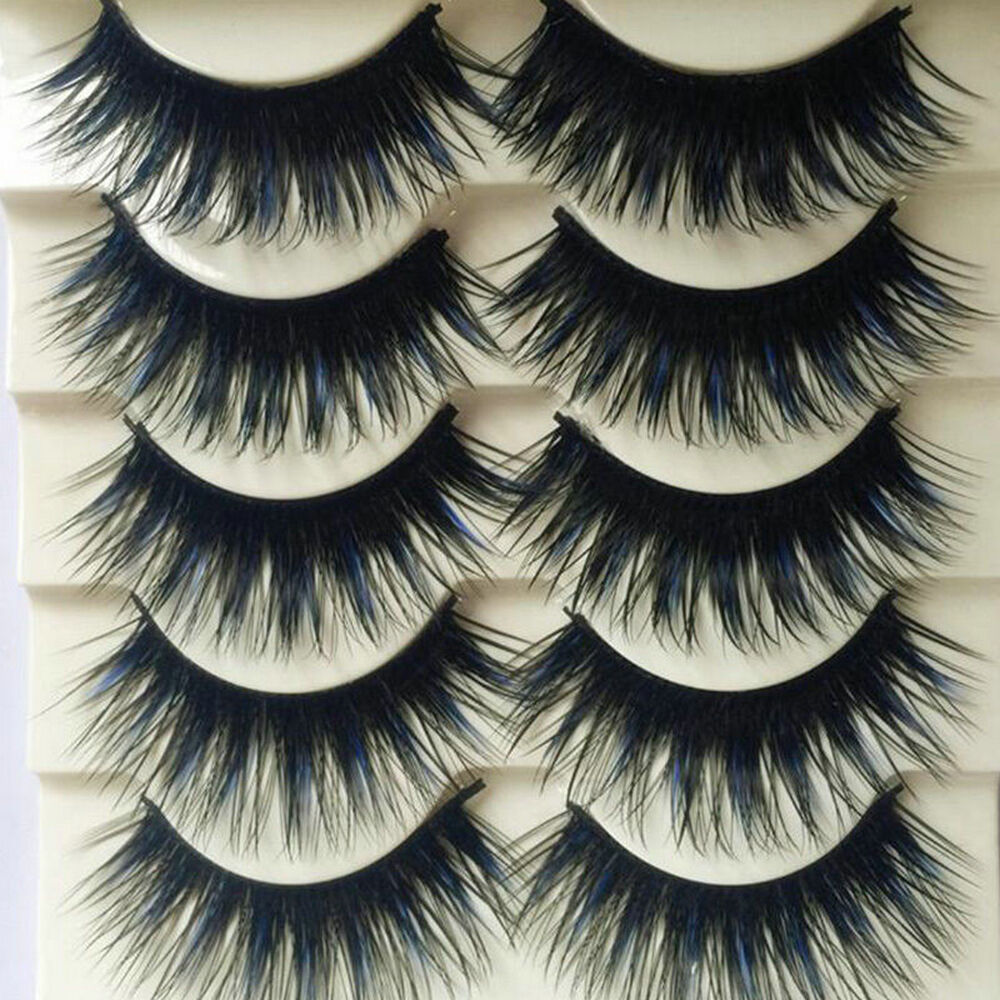 5 Pairs Sexy Blue+Black Long Thick Cross False Eyelashes Handmade eye lashes
