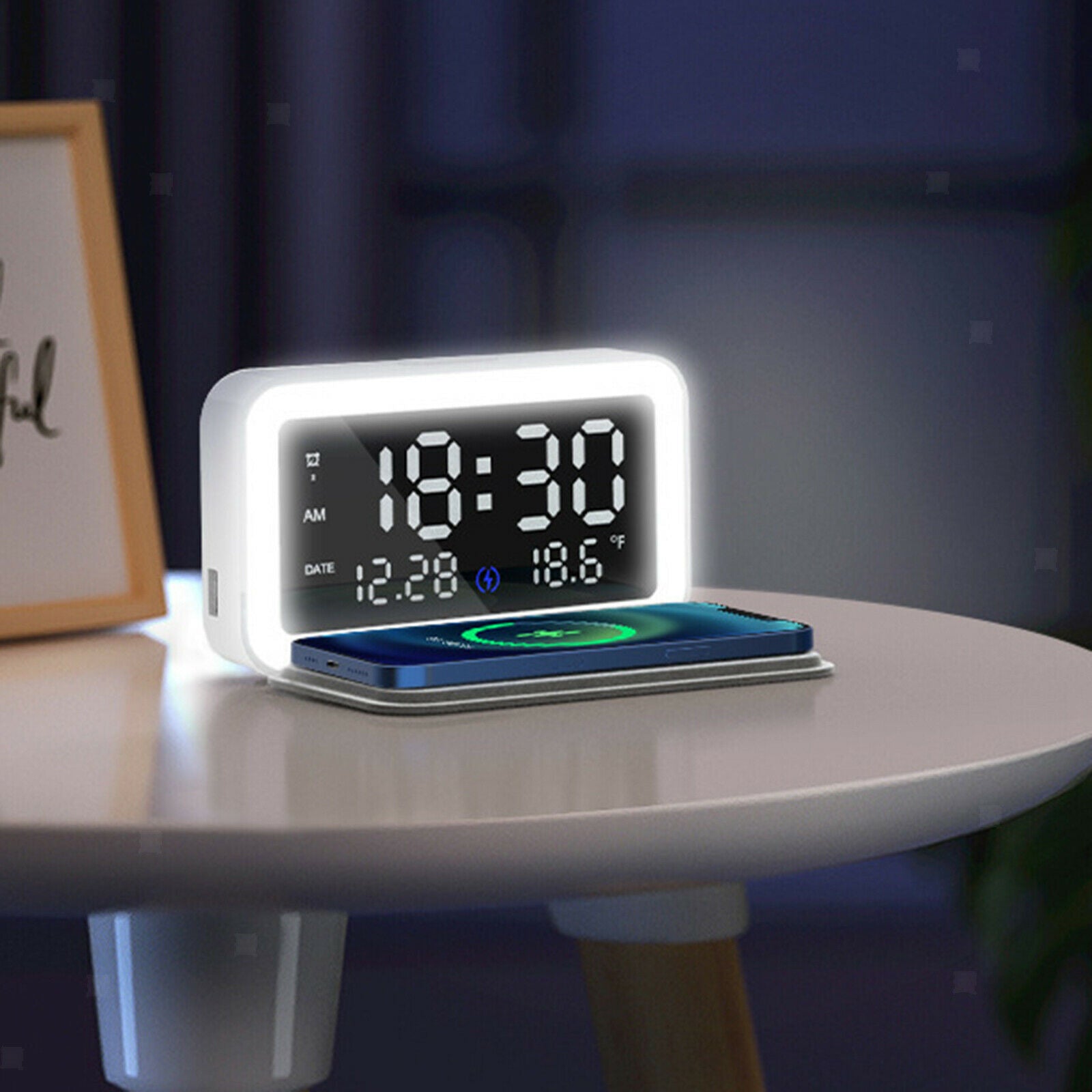 Modern Digital LED Desk Alarm Clock Thermometer 15W Qi Wireless Charger