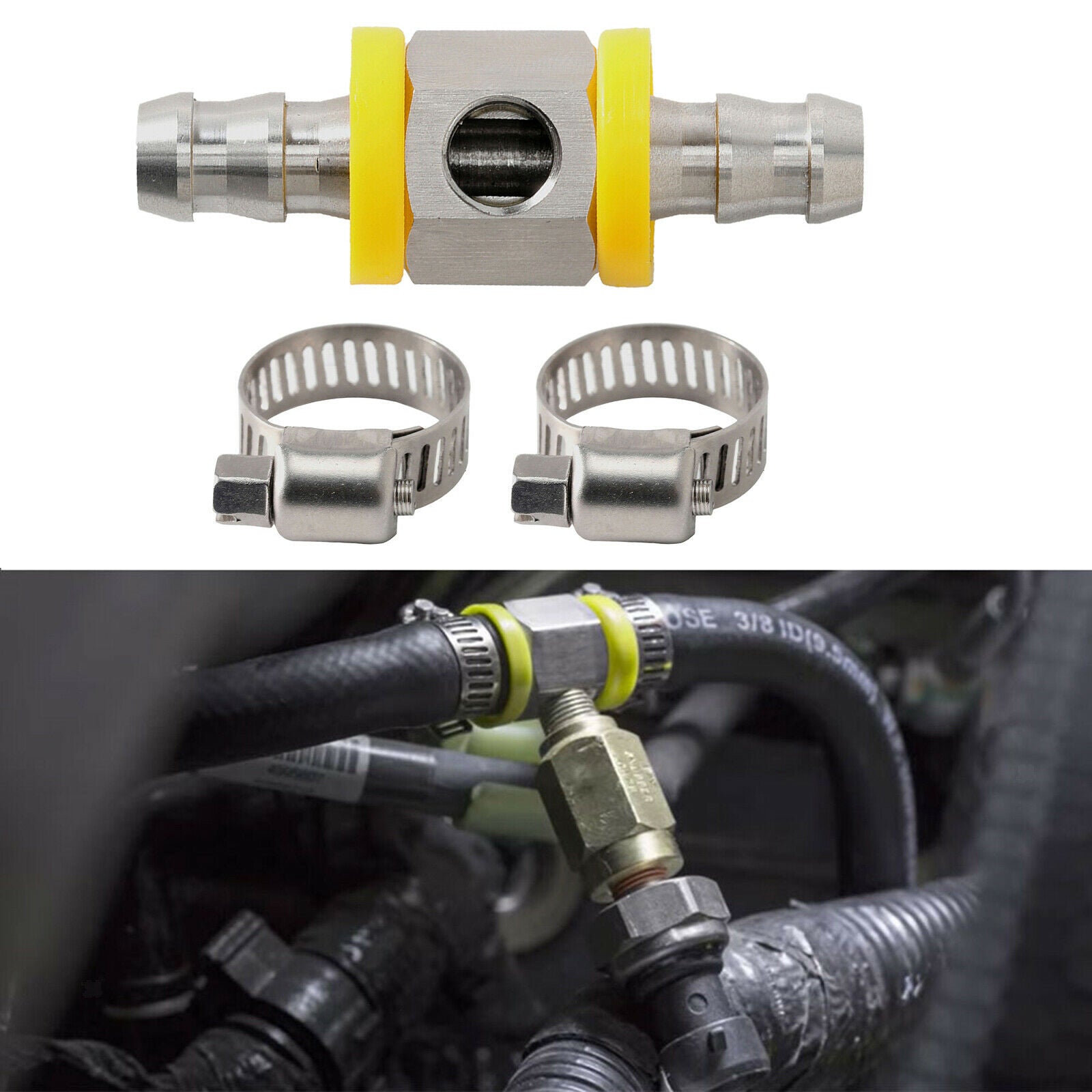 3/8" Car Fuel Line Fuel Pressure Barbed Push Lock Gauge T-Fitting Adapter