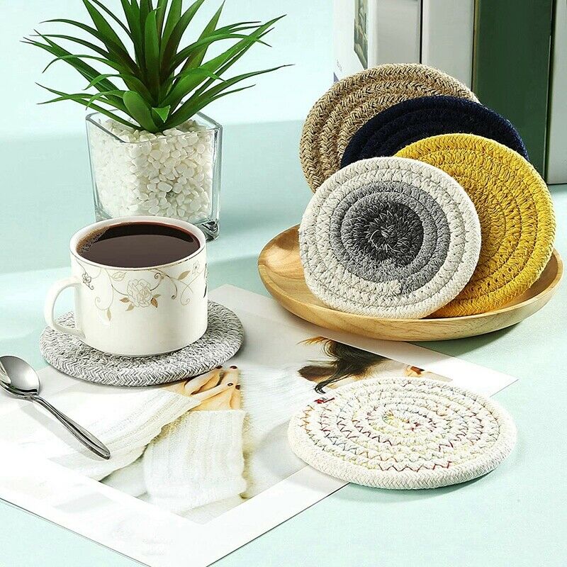 6 Pack Handmade Cotton Braided Drink Coasters,Heat-Resistant Coasters for WoG4V6