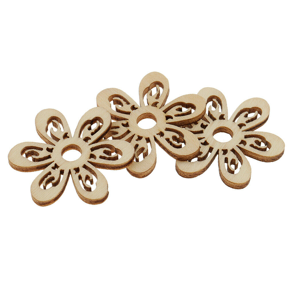 20 Pieces Unfinished Wooden Flower Embellishments for Card Making Wood Craft