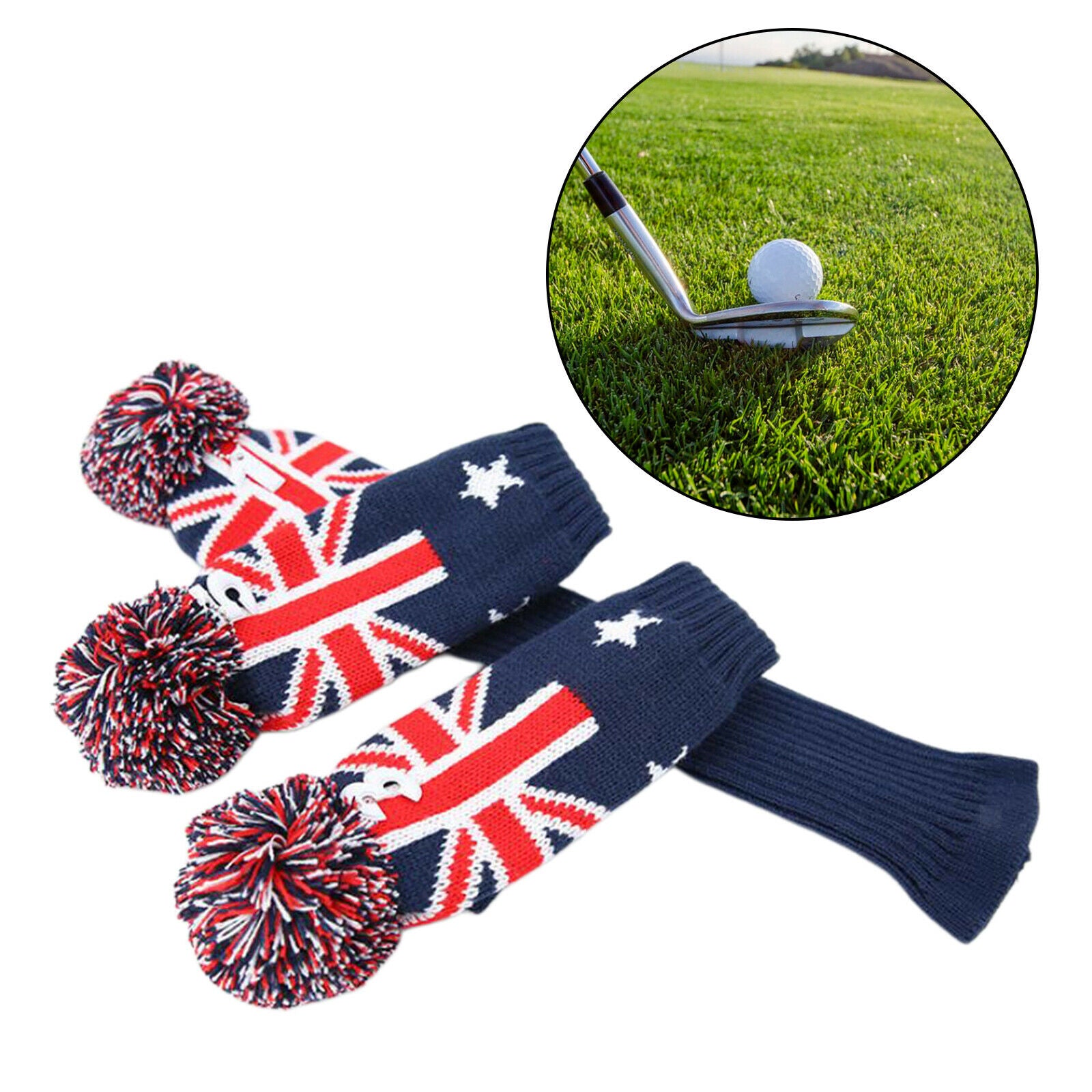 Set of 3 Golf Headcover, Driver Fairway Woods Club Head Covers Protection