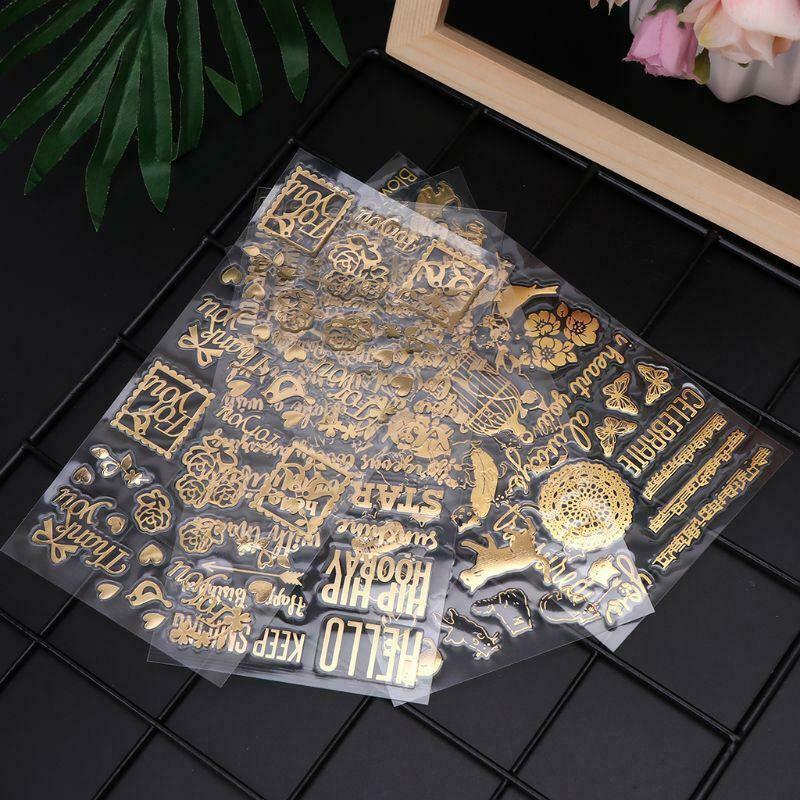 4 Pcs/Set DIY Filler Golden Letter Pattern Rose Transparent Self-adhesive Epoxy