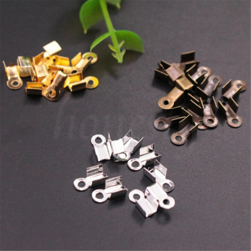 300X Folding Crimps Clamp Clip Connector Ends Cords For Leather Jewellery Craft