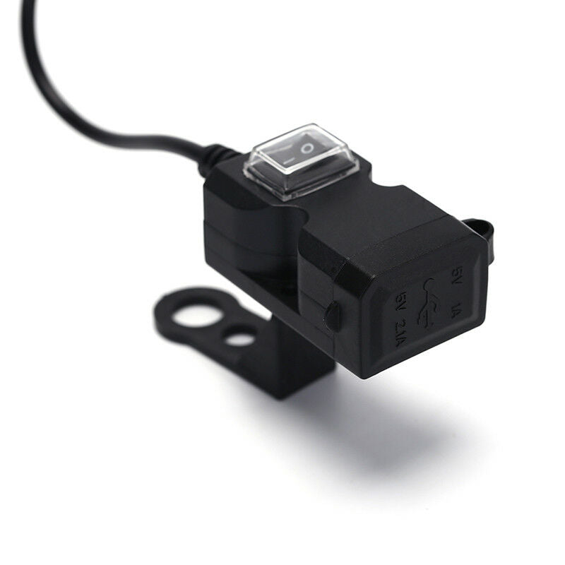 Waterproof Dual USB 12V Motorcycle Handlebar Charger Socket w/ Switch&Mounts GR