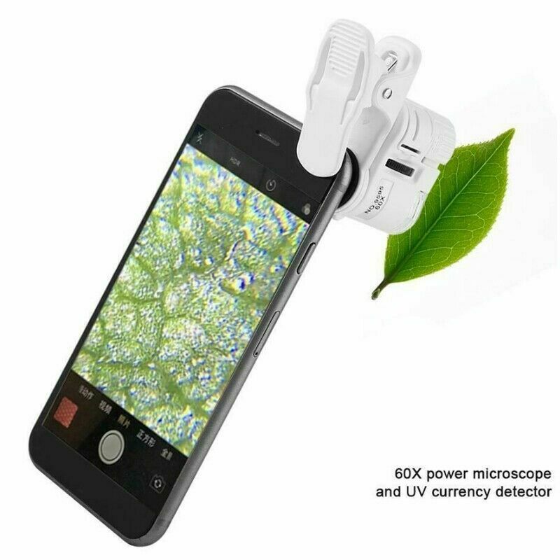 9595W 60X Magnifier Mini Portable Mobile Phone Clip Microscope Tool LED Light