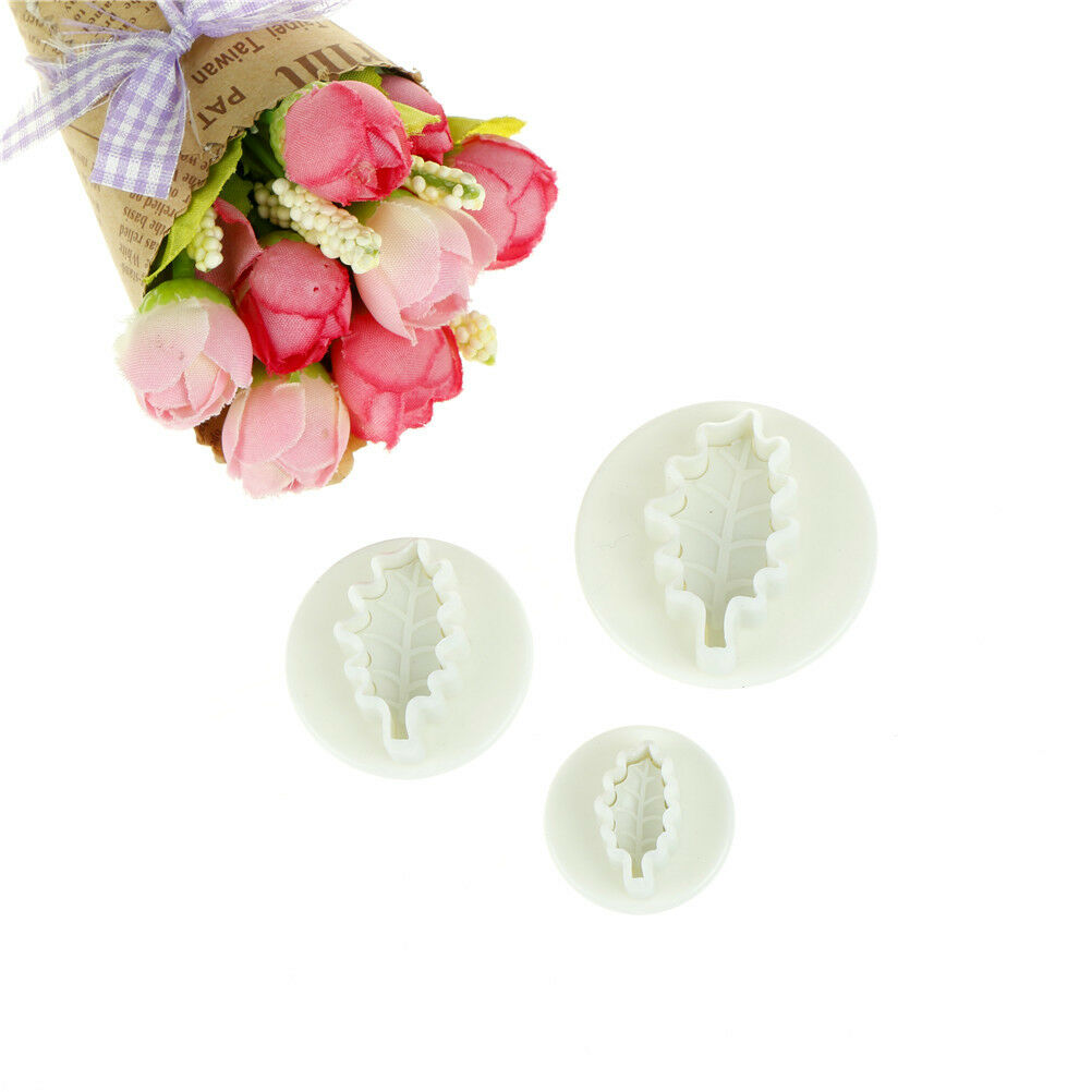 3pcs Leaf Cookie Plunger Cutter Fondant Sugarcraft Mold Cake Decorating To.l8
