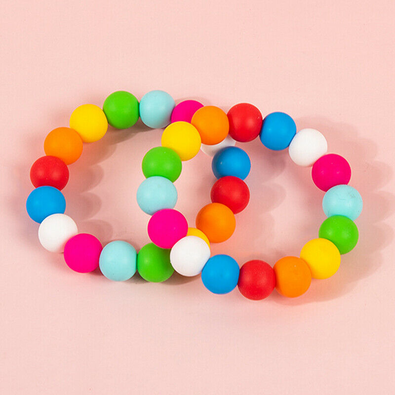 Rainbow Silicone Teething Bracelet Baby Teether Nursing Chew Beads Rattles Toys