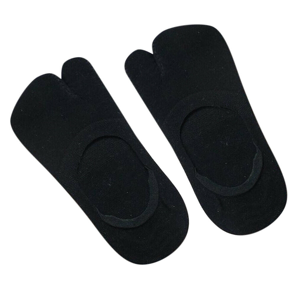 1 Pair Cotton Tabi Split Toe Non Slip Low Cut Invisible Boat Socks Black