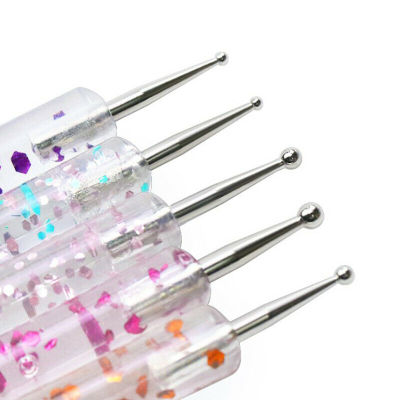 5Pcs 2 Way Nail Art Dotting Painting Pen Manicure Nail Glitter Tools Dotting  SJ