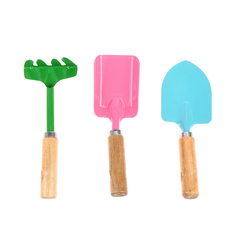 3Pcs/bag Candy Color Garden Tools Mini Trowel Rake Shovel with Wooden Handle KX