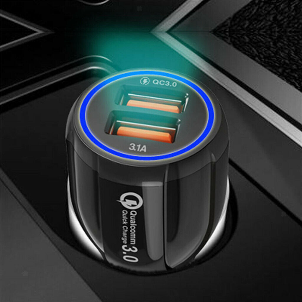 White 2 Dual Port USB Fast Car Charger Quick Charge 3.0 for Phone