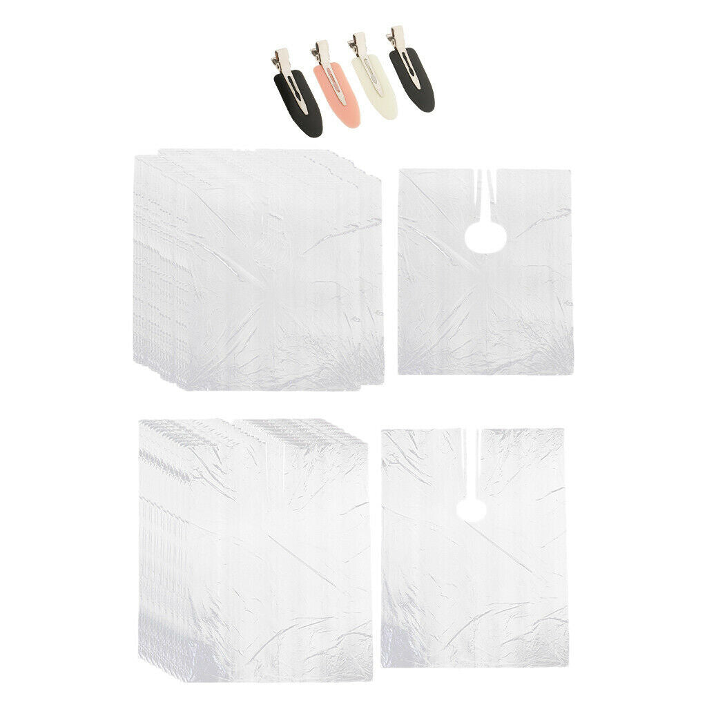 150PC Disposable Hair Cutting Cape Clear Coloring Gown with 4x Hair Clips