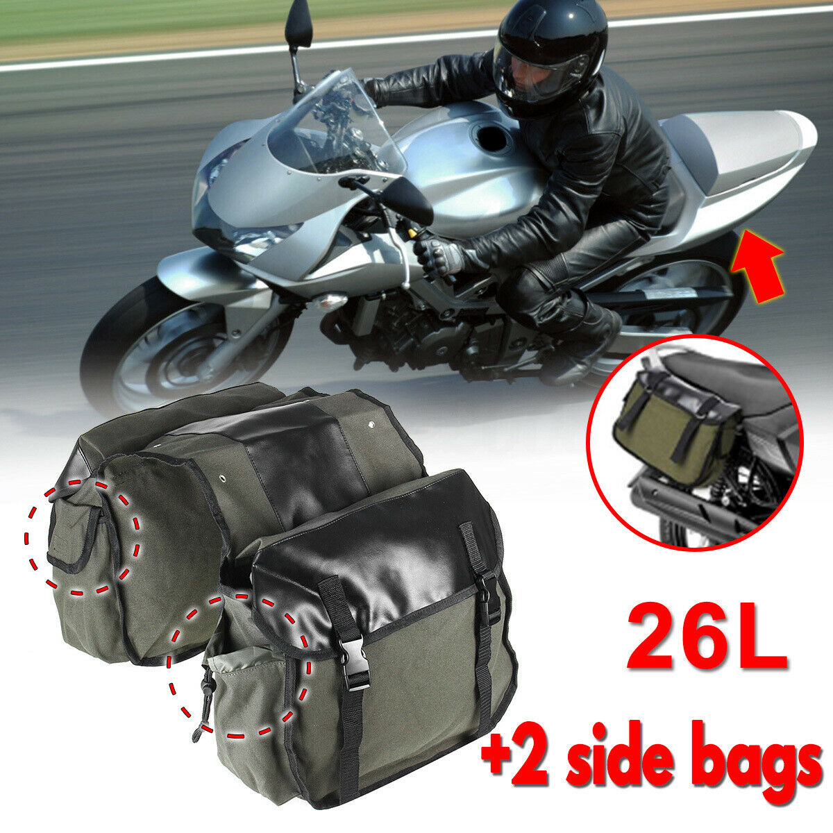 26L Universal Canvas Motorcycle Side Saddle Bag Pannier Luggage Storage