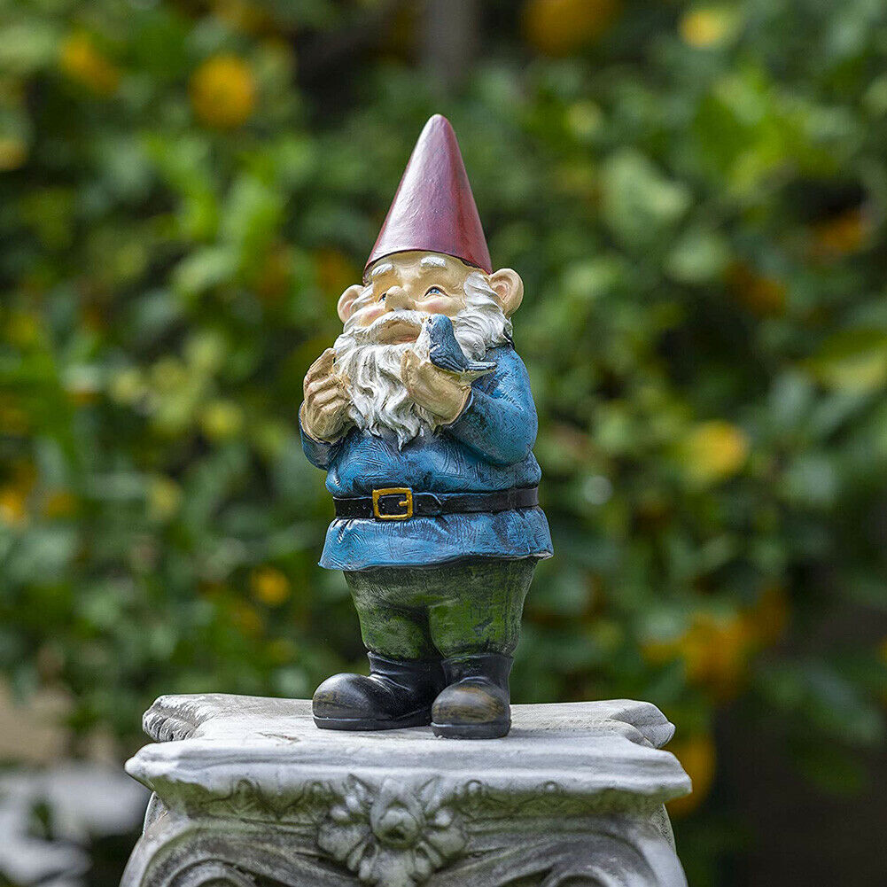 Garden Gnome Holding Bird Dwarf Art Statues Garden Ornament Home Decoration Gi @