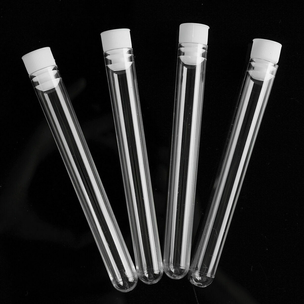 50Pcs Transparent Clear Plastic Test Tubes Vials 100mm x 12mm With Push Caps Ki