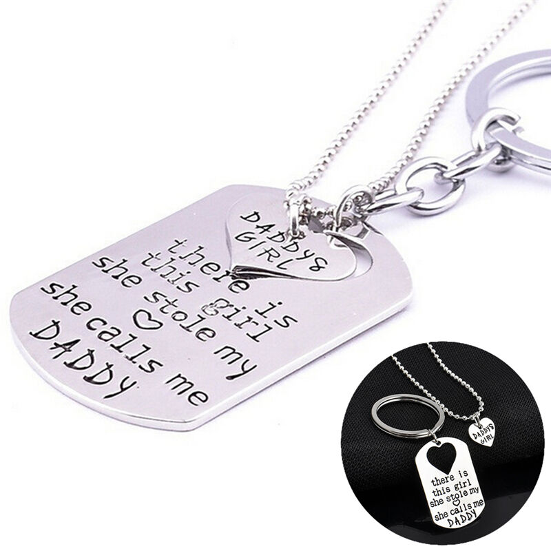 Letter Heart Keychain Necklace Pendant Daddy Daughter Father Girls JewelrySG Pb