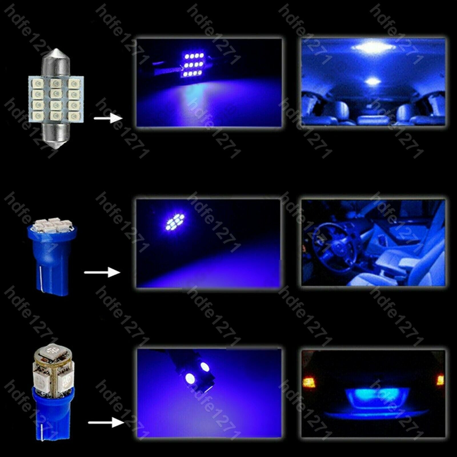 T10 LED Light Car Bulbs 11 PCS Auto Lamp For Interior Dome Map Blue