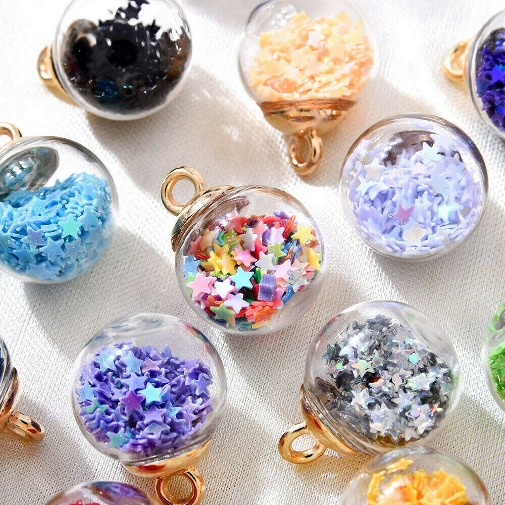 20Pcs Glass Balls Pendants Confetti Making Charms Round Transparent DIY Jewelry.