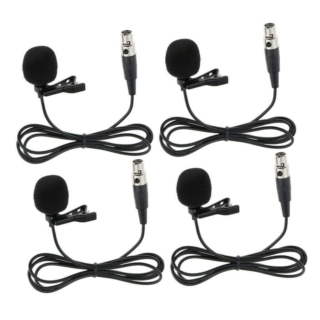 4 Pieces Lavalier Lapel Microphone Mic with Clip 4 Pin XLR Female 1M Clip-on