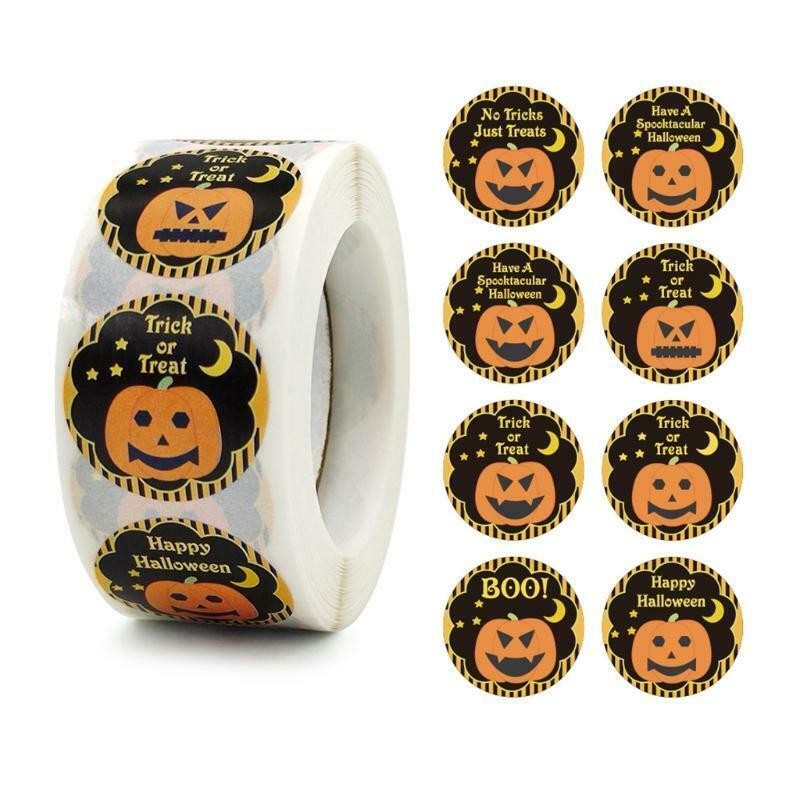 500 Pcs Round Halloween Label Stickers Pumpkin Present Package Decor Craft