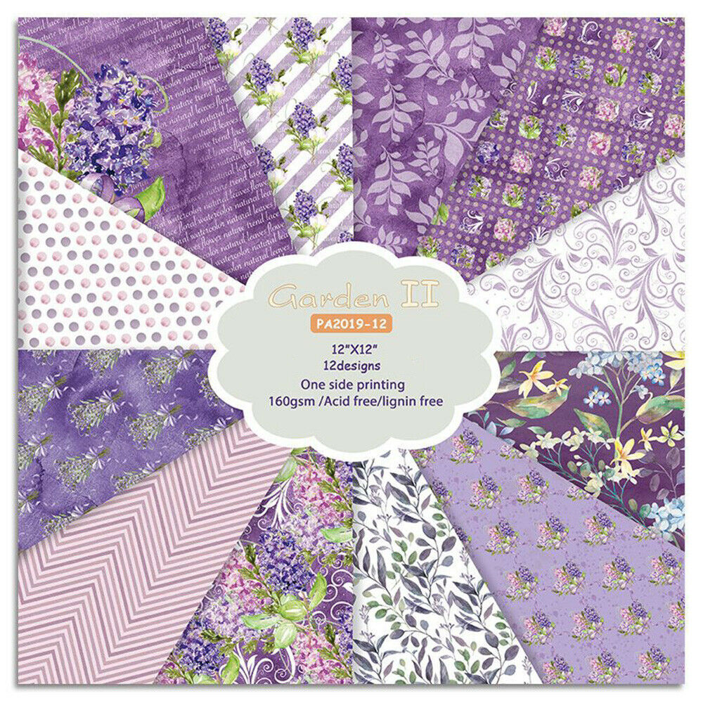 12X 12" Paper Pad Purple Flower Scrapbooking Junk Journal Album Card Making DIY