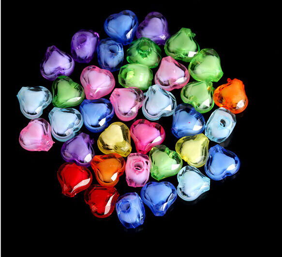 100pc Mixed Colors Heart Acrylic Beads Craft / Kids Embellish Jewelry Mak 8mm