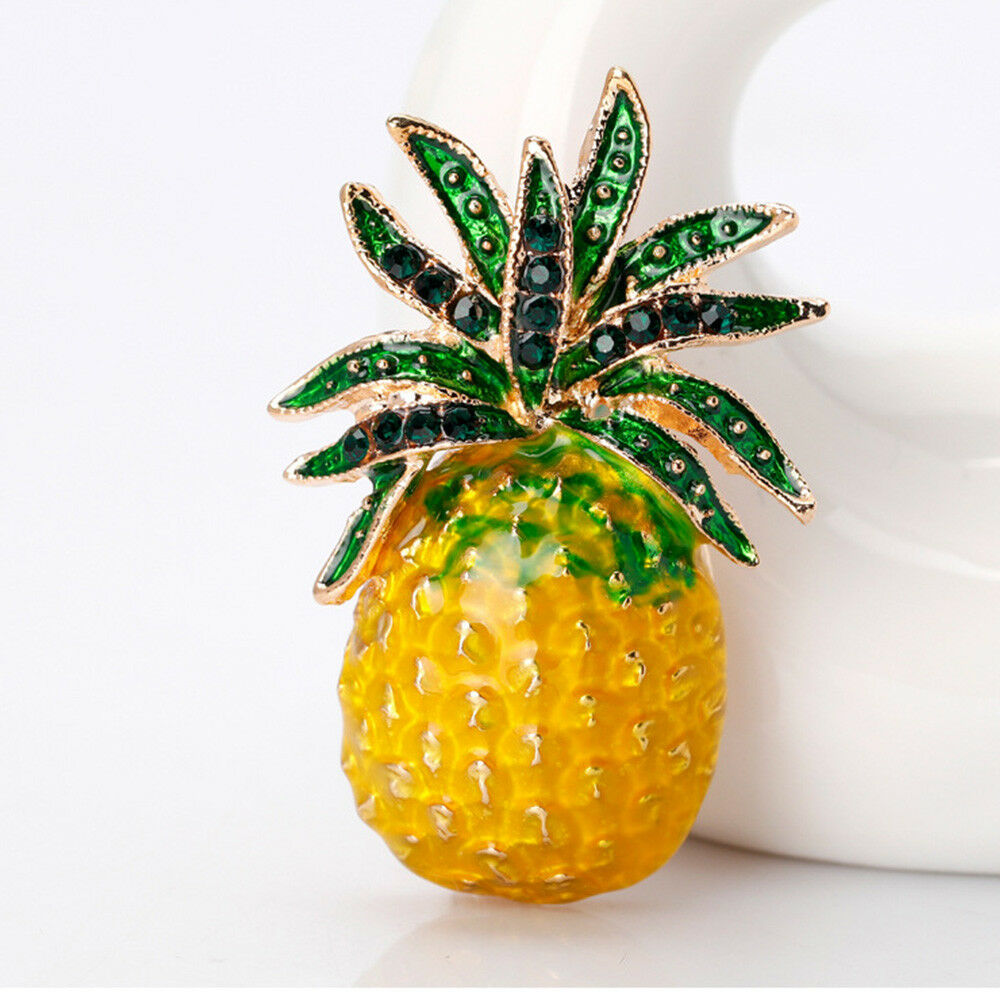 Stunning Women Rhinestone Pineapple Fruit Shape Enamel Brooch Pin Jewelry