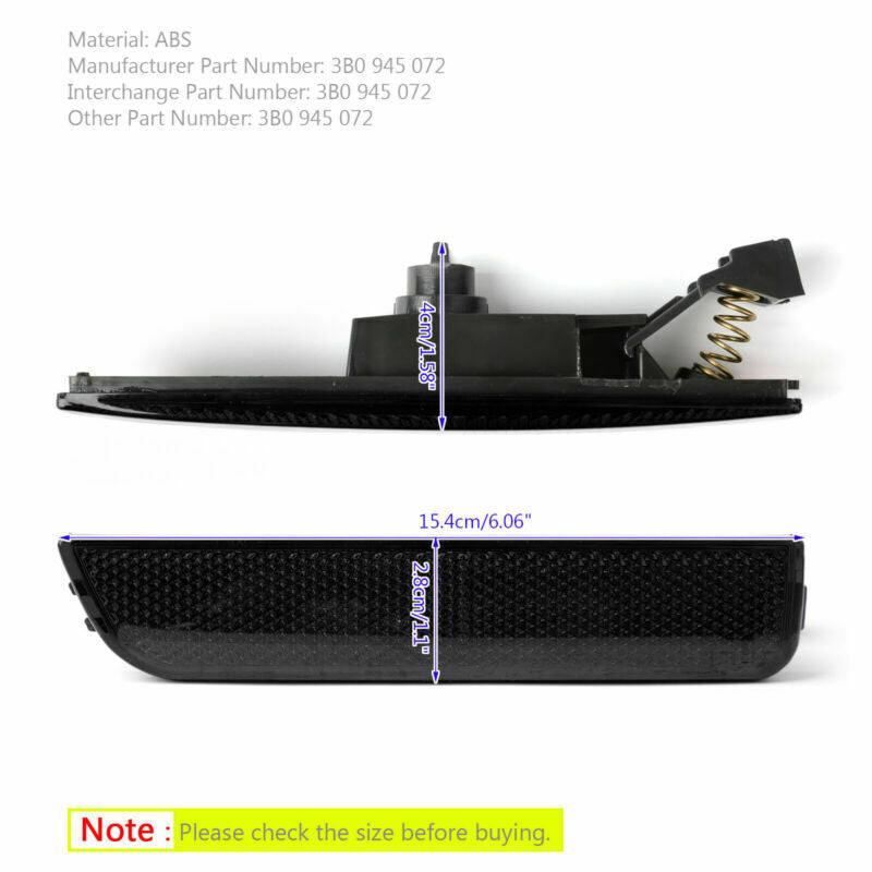 Right Black Front Bumper Side Marker Lights For 2001-2005 VW Passat B5.5 CN