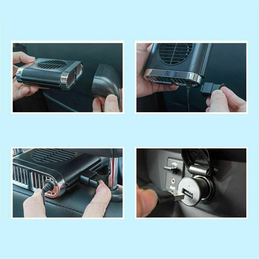 2X Car Back Silent Cooling Fan 3 Speeds ABS 5W 1A for SUV Car Vehicles Black
