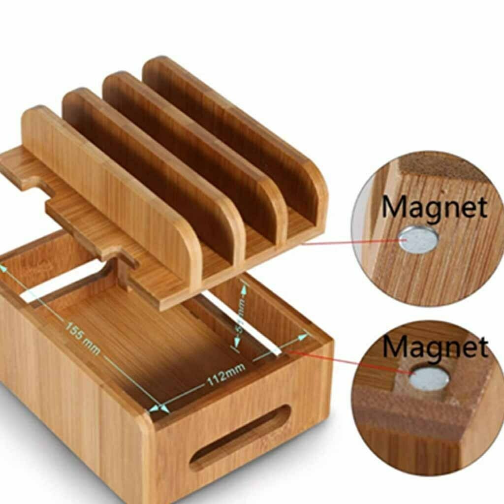 Bamboo Charging Station & Multi Device Organizer For Phone, Tablet